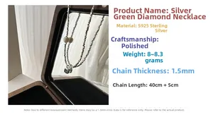 Macro view of S925 sterling silver chain with green zircon and irregular silver chips