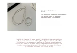 Detail of S925 sterling silver handmade beaded necklace and bracelet jewelry set