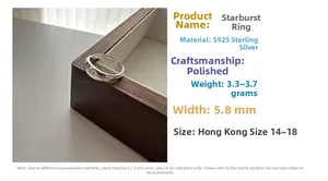 Detailed view of 5.8mm S925 sterling silver hexagram star ring with weight specifications
