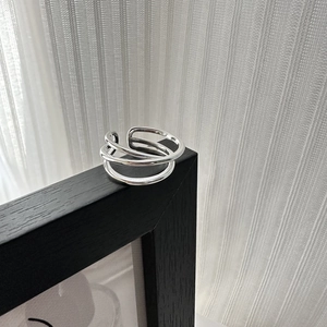 S925 Sterling Silver Multi-layer Intertwining Open Ring For Women Minimalist Geometric Line Adjustable Fashion Finger Ring Jewelry