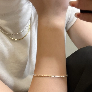 Minimalist S925 sterling silver beaded bracelet and necklace set in gold and silver tones