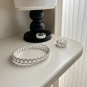 Minimalist S925 sterling silver braided cuban link bracelet and rings jewelry set