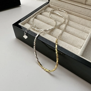 S925 Sterling Silver Broken Silver Necklace Gold Silver Two Tone Minimalist Clavicle Chain Geometric Jewelry Gift For Women