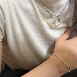 Elegant S925 sterling silver two-tone irregular bead necklace and bracelet set for women