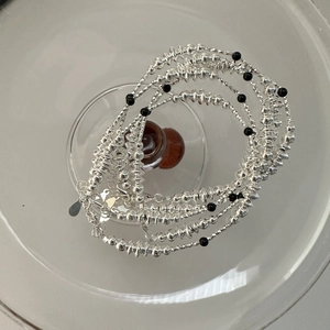 S925 sterling silver beaded bracelet featuring black onyx beads and adjustable lobster clasp