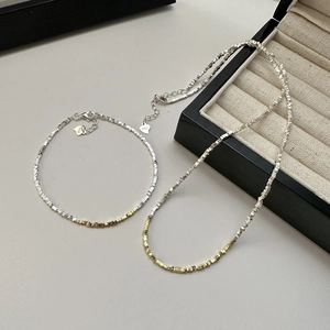 S925 sterling silver beaded necklace and bracelet set in mixed gold and silver tones