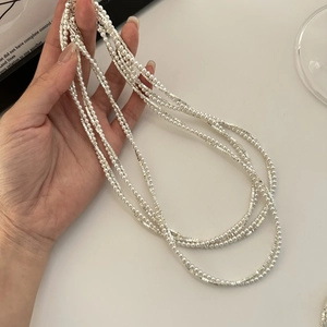 Layered Necklace 925 Sterling Silver Small Artificial Pearl Broken Silver Beads Minimalist Korean Fashion Jewelry For Women