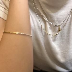 Minimalist S925 sterling silver layered necklace with gold teardrop pendant and bracelet