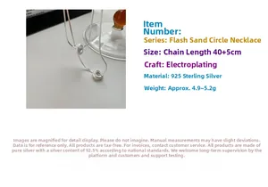 Detailed specs of S925 sterling silver frosted circle necklace with 40+5cm length info