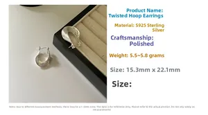 Details van S925 sterling zilveren gedraaide oorbellen met maten 15,3 mm x 22,1 mm