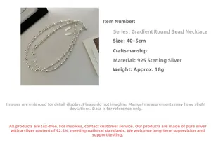 Détail du collier en argent 925 avec perles dégradées et dimensions de 40+5CM