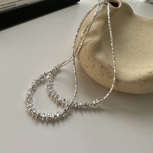 Irregular silver nugget S925 sterling silver necklace with a minimalist artistic design