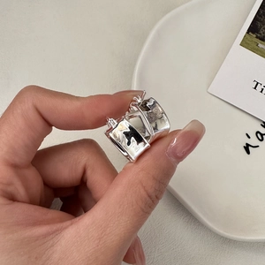 S925 Sterling Silver Square Hoop Earrings For Women Minimalist Wrinkled Texture Geometric Ear Buckle Vintage Korean Jewelry