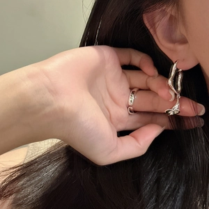 Elegant S925 sterling silver calla lily earrings and polished open ring jewelry set