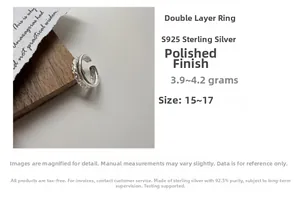 Detail of 925 sterling silver double layer ring with weight and size specifications