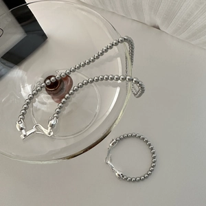 S925 Argent Sterling Gris Künstliche Perle Collier Bracelet Ensemble Pour Femmes Minimaliste Style INS Individuel Bijoux Colliers