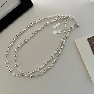 Collier en Argent Sterling 925 avec Perles Dégradées pour Femmes Style INS Minimaliste Chaîne à Billes Rondes Polies Pendentif Bijoux Cadeau