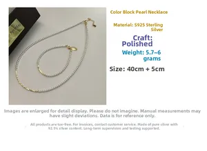 Dettaglio macro del set collana di perle argento S925 che mostra lunghezza 40cm e finitura lucida