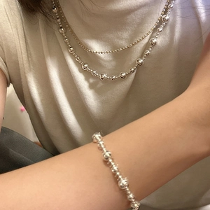 Parure collier et bracelet en argent sterling S925 avec perles métalliques dégradées