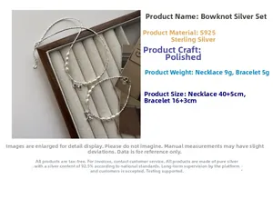 Detailed view of S925 silver bowknot jewelry set with pearls, necklace and bracelet set