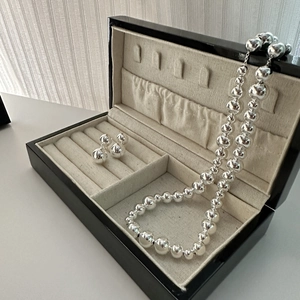 Minimalist S925 sterling silver gradient bead necklace and earring set in jewelry box