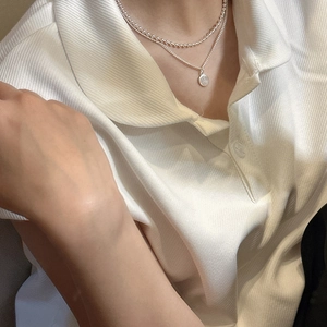 Collier double couche minimaliste en argent sterling S925 avec pendentif rond géométrique