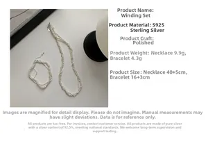 Detailed specs for S925 sterling silver pearl necklace and bracelet set with dimensions