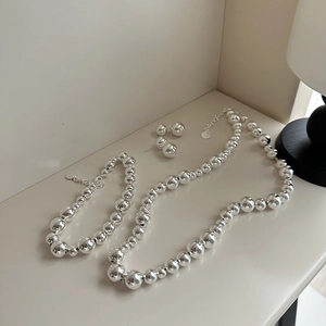 Polished S925 sterling silver bead jewelry set with gradient necklace and bracelet