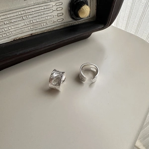 S925 sterling silver wide band rings set with organic texture and oval cutout design