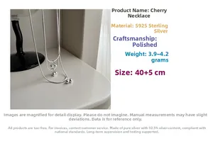 Detailed specs of S925 sterling silver cherry pendant necklace with lobster clasp and chain