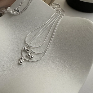 925 Sterling Silver Double Bead Pendant Necklace For Women Minimalist Snake Chain Clavicle Chain Jewelry Accessory Gift