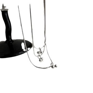 Minimalist 925 silver snake chain necklace featuring elegant double cherry bead pendants