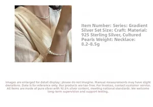 Detail of S925 sterling silver necklace with gradient beads and lustrous pearls