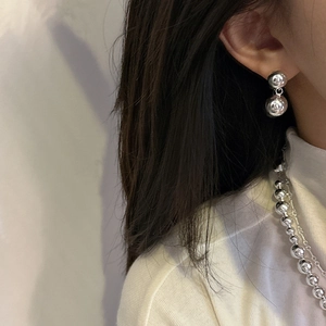 Elegant S925 sterling silver double bead earrings and matching ball chain necklace set