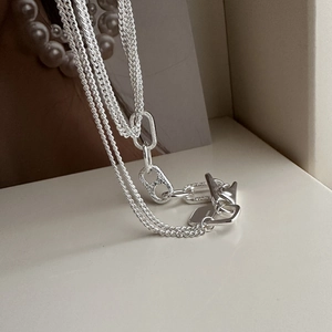 925 sterling silver multi-layer link chain necklace with square tag and S925 engraving