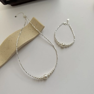 S925 Sterling Silver Beads Gradient Artificial Pearl Necklace And Bracelet French Retro Elegant Jewelry For Women
