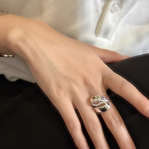 Modern S925 sterling silver S-curve layered ring with micro-pave zircon detailing