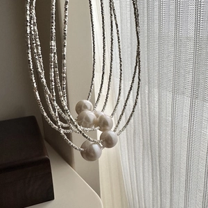 Edison Artificial Pearl Necklace 925 Sterling Silver Broken Silver Bead Chain French Retro Minimalist Elegant Women Jewelry