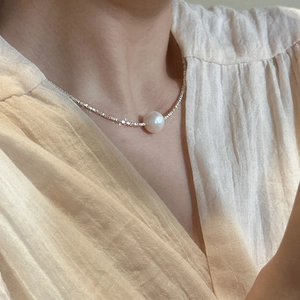Elegant S925 sterling silver Edison pearl necklace with minimalist French vintage design