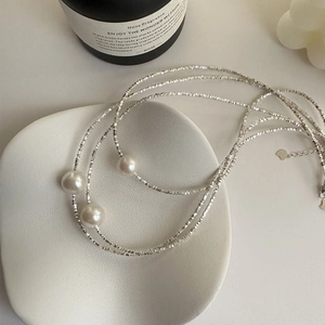 S925 sterling silver necklace with Edison pearls and faceted silver beads for elegant look