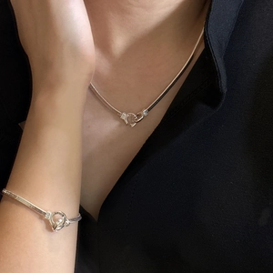 Minimalist S925 sterling silver snake chain necklace and bracelet set with round clasps