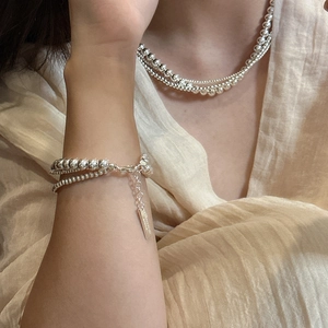 S925 sterling silver multi-layer beaded necklace and bracelet set for women
