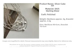 Détails de l'ensemble collier et bracelet en argent S925 avec pendentif carré