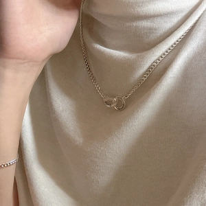 S925 sterling silver interlocking double ring necklace with engraved letters and curb chain