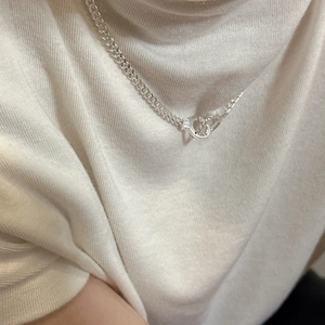 S925 sterling silver interlocking double ring necklace with engraved detail for women