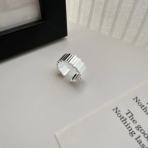 S925 Sterling Silver Striped Open Ring For Women Minimalist Irregular Geometric Wide Surface Adjustable Finger Ring Fashion Jewelry