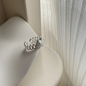 S925 sterling silver open ring with Cuban chain band and Oneself Love heart plate