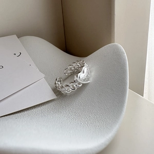 S925 sterling silver heart ring featuring Cuban chain band and engraved love lettering