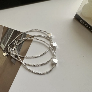 Ensemble de bracelets en argent sterling S925 avec perles carrées et pendentifs en cœur