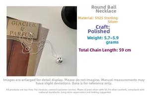 Collier avec pendentif boule en argent massif S925 poli et chaîne à billes de 59cm